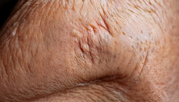 delicate aging skin texture wrinkles thin skin clinical facial skin detail showing oily smooth epidermis wrinkle on aged face natural dryness irritated flaky texture