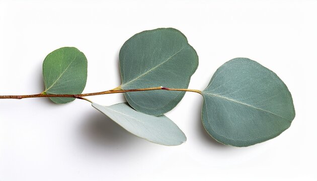 eucalyptus branch with round silver dollar leaves isolated on white background