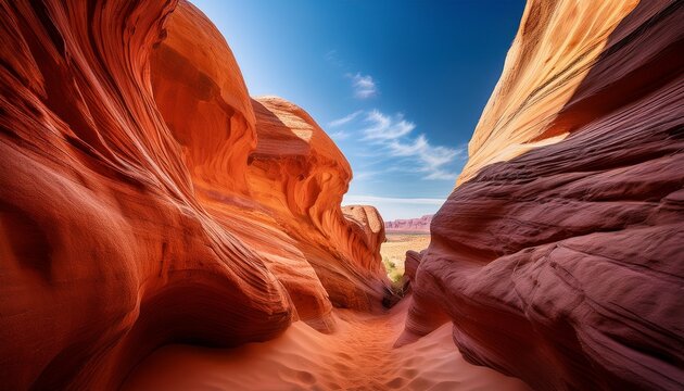 the intricate patterns of erosion create a surreal tunnel within the sandstone formations sculpted by wind and water over centuries in a desert landscape