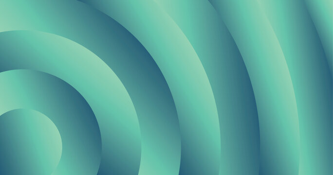Abstract green blue gradient background with circular waves. Geometric background featuring smooth radial curves and soft transitions. Perfect for corporate branding and digital interfaces.