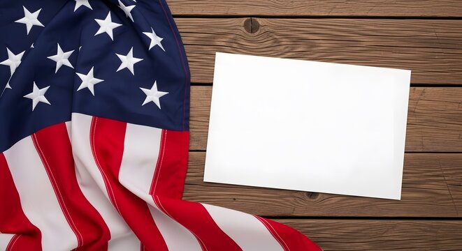 Celebrating independence day american flag with blank paper for festive message