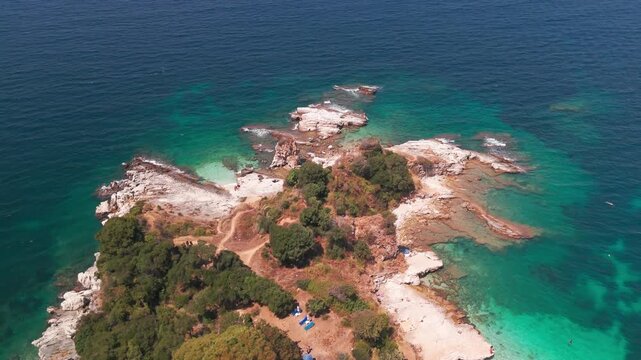 Aerial View of Kanoni Peninsula and Turquoise Ionian Sea Near Corfu Town Greece