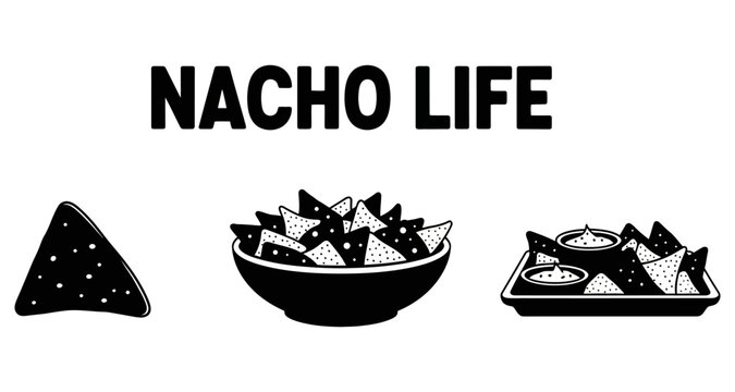 Corn tortilla chips with salsa and guacamole vector silhouette