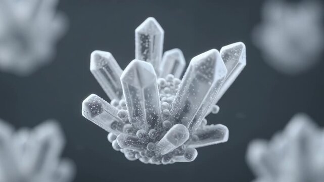 Intricate Ice Crystal Formation Growing and Sparkling on a Deep Grey Background