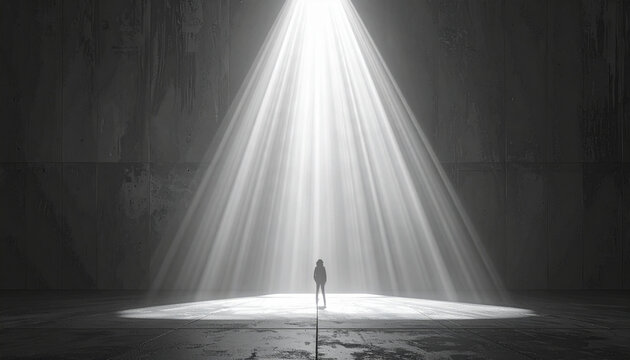 Dramatic Light Beam with Human Silhouette