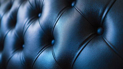Fototapeta premium Deep blue tufted leather material with elegant buttons and detailed stitching creating a luxurious textured surface