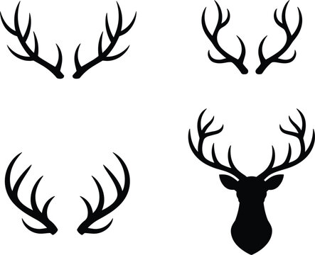 Deer antlers silhouettes vector set hunting trophy horns black shapes wildlife design collection isolated