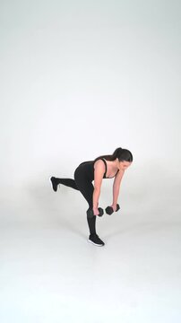 Single-Leg Deadlift - Female Fitness Model Workout on White Background, Seamless Loop