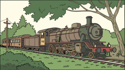 Vintage steam train, locomotive engine, railroad transportation, scenic countryside route © Adobe