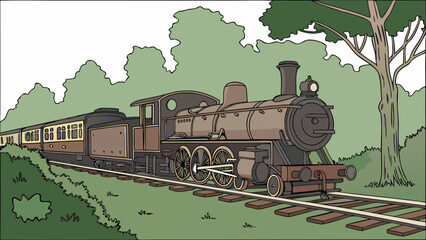Vintage steam train, locomotive engine, railroad transportation, scenic route © Adobe