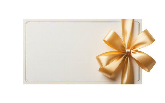 A gift card with a gold ribbon on a transparent background for special occasions and presents