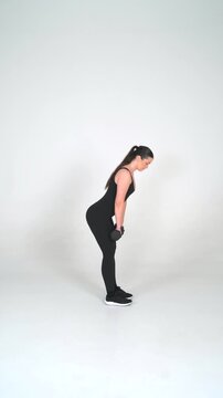 Stiff-Leg Deadlift - Female Fitness Model Workout on White Background, Seamless Loop