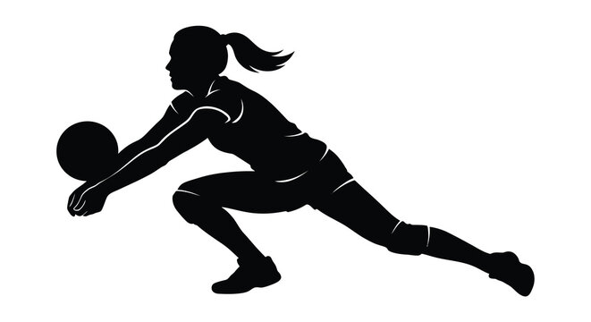 Female handball player with ball in action black silhouette
