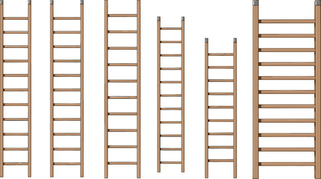 Wooden Ladder Set in Various Sizes for Home Improvement, Construction, and Tool Illustrations
