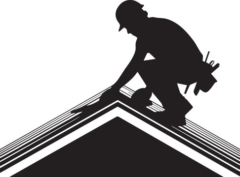 Roof worker repairing shingles on a house Vector