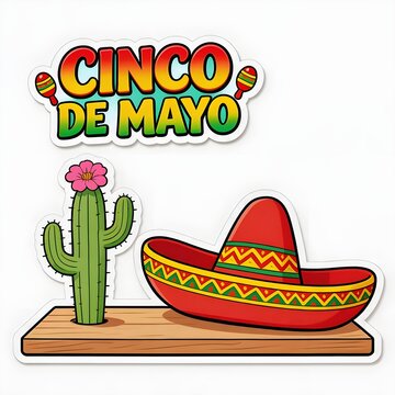 A colorful Cinco de Mayo graphic with a sombrero and cactus