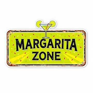 A colorful sign reading Margarita Zone with a martini glass and lime wedges