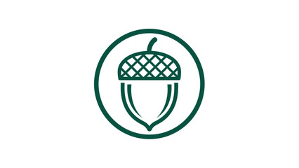 A minimalist dark green acorn icon within a circle © Nenes