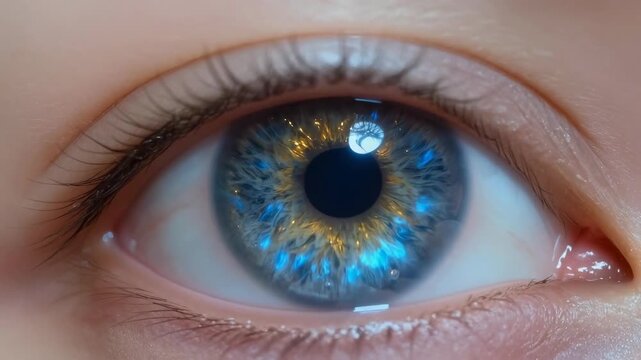 Captivating Macro Shot of a Human Eye with Blue and Gold Iris and Subtle Pupil Dilation
