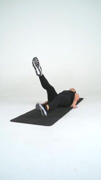 Flutter Kick - Female Fitness Model Workout on White Background, Seamless Loop