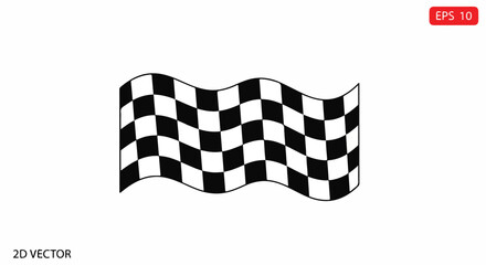 Fototapeta premium Waving checkered flag icon, black and white finish line banner for racing, competition, and victory in sports events, isolated vector graphic.