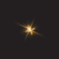Fototapeta premium Spectacular golden lens flare light with star shaped rays illuminating the darkness 
