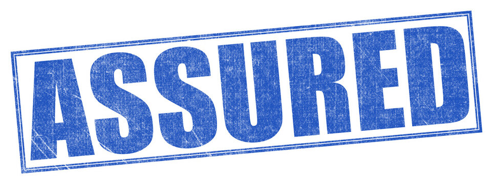Blue assured stamp on white background in bold typography for business assurance on Transparent Background