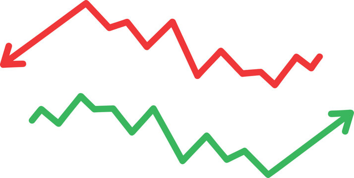 Stock market up and down arrows trend graph red decline and green growth financial chart vector illustration isolated