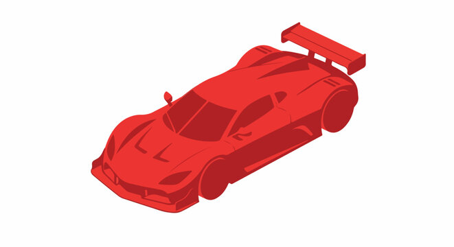 Dynamic isometric red sports car vector illustration on white background, showcasing modern design and high-performance automotive concept for speed and racing.