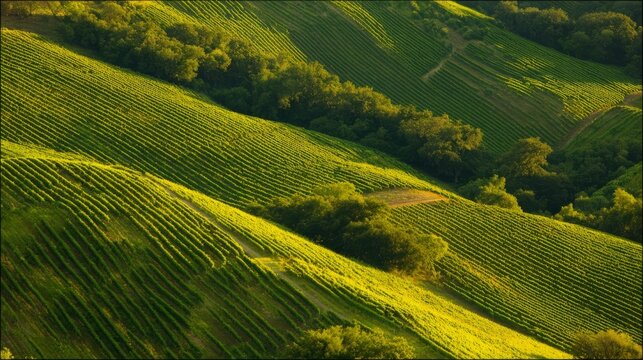 tuscany. Rows of grapevines on an Italian hillside in golden light. travel magazines, destination branding, designed for outdoor magazines and nature guides, used by customer success managers.
