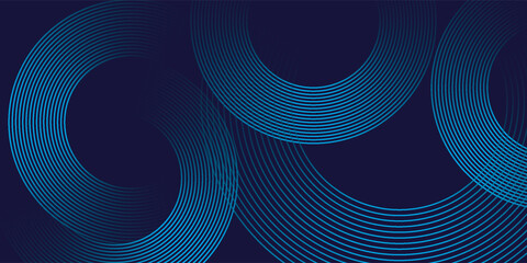 Fototapeta premium Abstract blue gradient circular wave lines on dark background for futuristic technology and business presentation