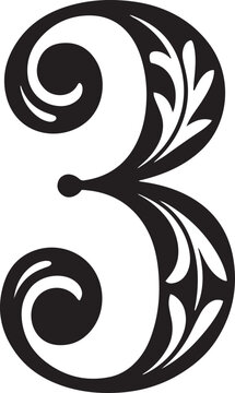 Fancy number 3 with curling flourishes and leaf like patterns.