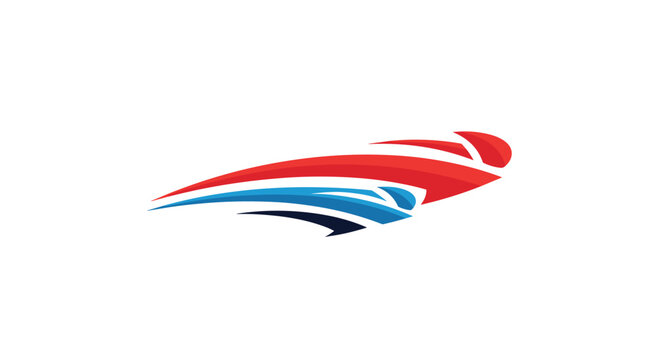 Modern abstract logo design featuring red and blue swooshes representing speed, movement, and dynamic energy for a corporate brand.