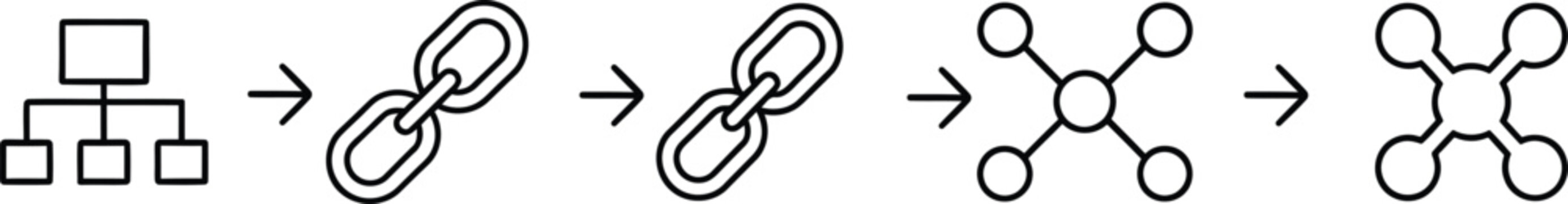 Chain link transformation from square to interlocking rings isolated on transparent background