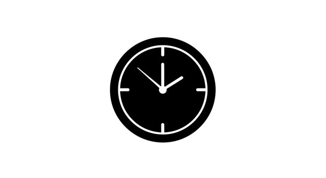 A simple black silhouette of a clock face with hands pointing to approximately 10:10 on a white background.