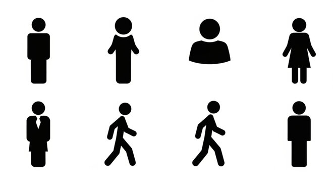 Black silhouettes of people icons walking.