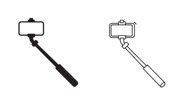 Selfie Stick Line Art Illustration, Minimalist Smartphone Monopod Icons for Social Media Marketing and Content Creation Concepts