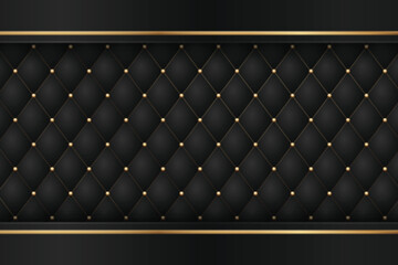 Fototapeta premium Luxury Black Tufted Leather Background with Gold Accents