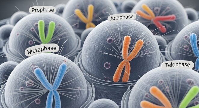 cell division stages, mitosis process, chromosomes