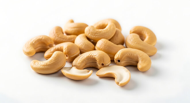 Heap of Raw Cashew Nuts Isolated on White Background