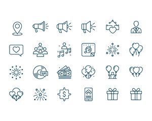 Fototapeta premium Celebration Party Line Icons Set, Event Festival Outline Vector