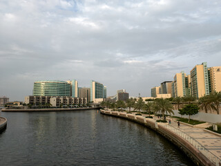 Obraz premium Modern Waterfront Buildings in Al Muneera Community, Abu Dhabi