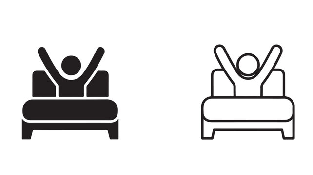 People Celebrating on Couch Vector Illustration Black and White Success Icon