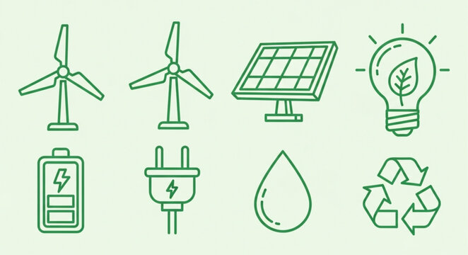 Eco friendly energy icons and symbols.