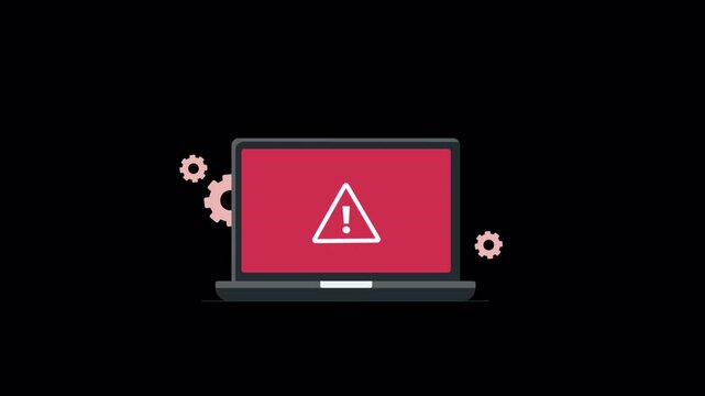 Laptop with Warning Icon. Cyber Security Concept Animation Video - Transparent