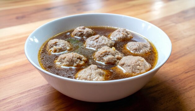 Bakso Soup Bowl Close-Up with Steaming Broth