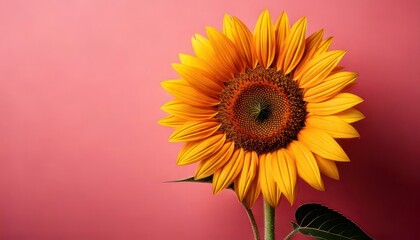 Obraz premium Radiant Sunflower Bloom Against a Vibrant Pink Backdrop.