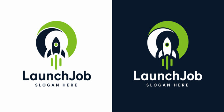 Launchjob logo design rocket symbolizing career advancement and growth