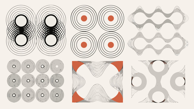 abstract concentric circles and wavy lines pattern in neutral beige and black tones high quality professional detailed modern