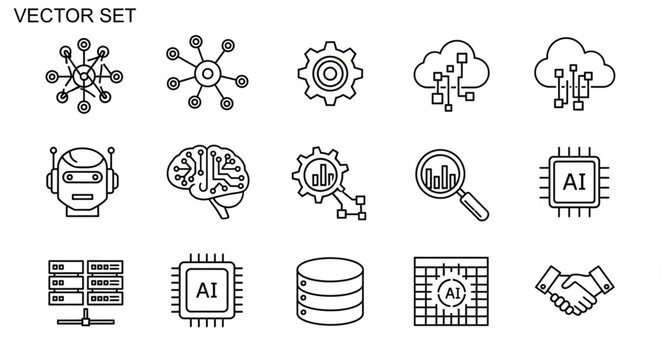 Artificial intelligence technology icons set.